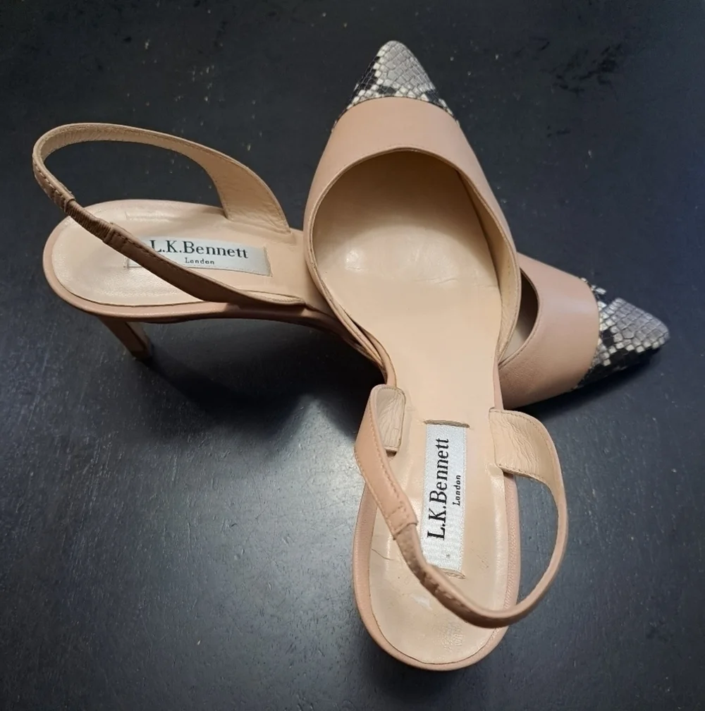 L.K. Bennett London Keira Snakeskin Cap Toe Heels  Size 7 (37.5)